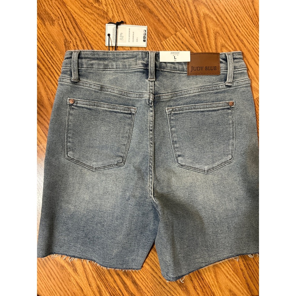 Judy Blue High Waist Denim Shorts Frayed Hem Light Wash Size L, New - Picture 3 of 4